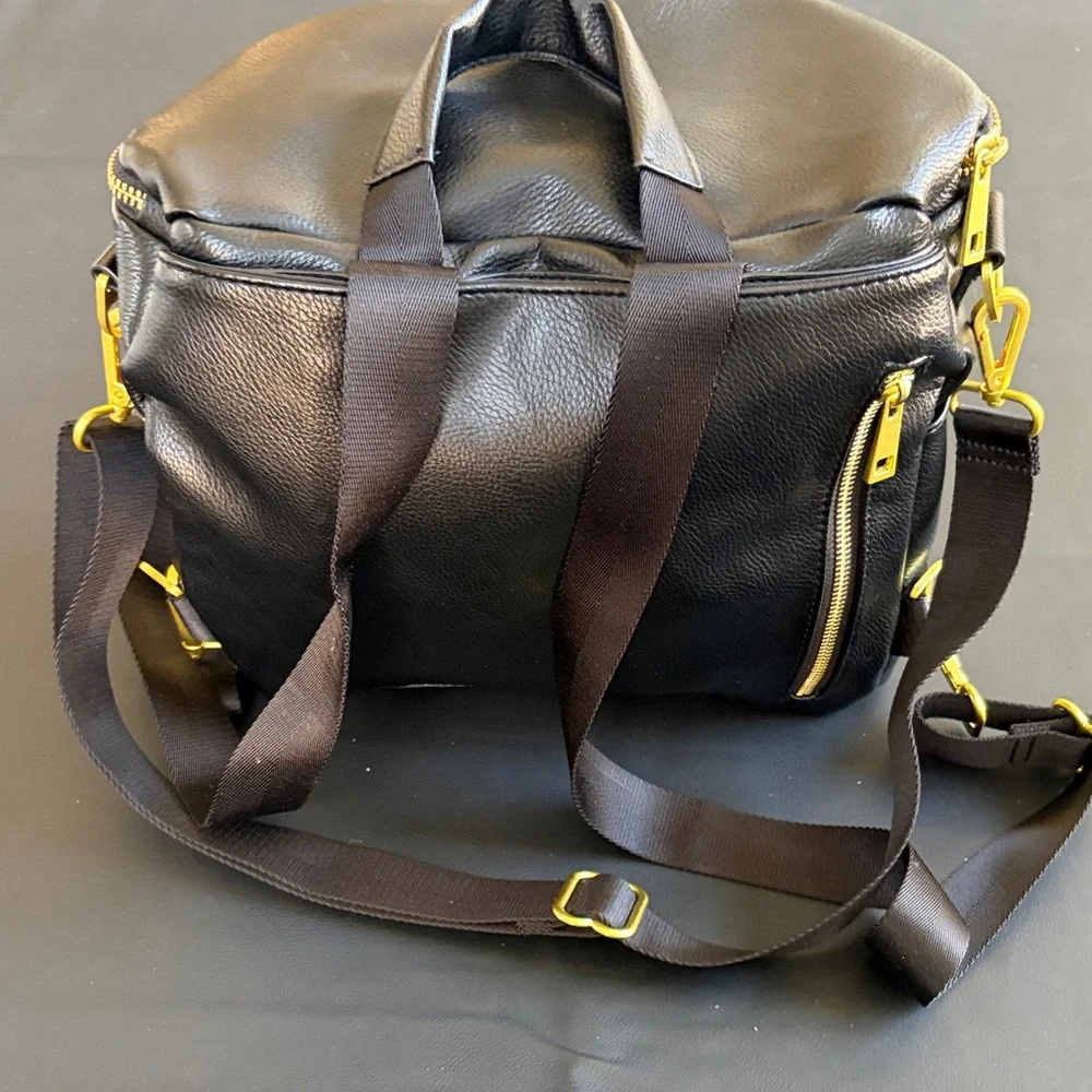 Fawn Design The Original Black Faux Leather Diaper Bag Backpack